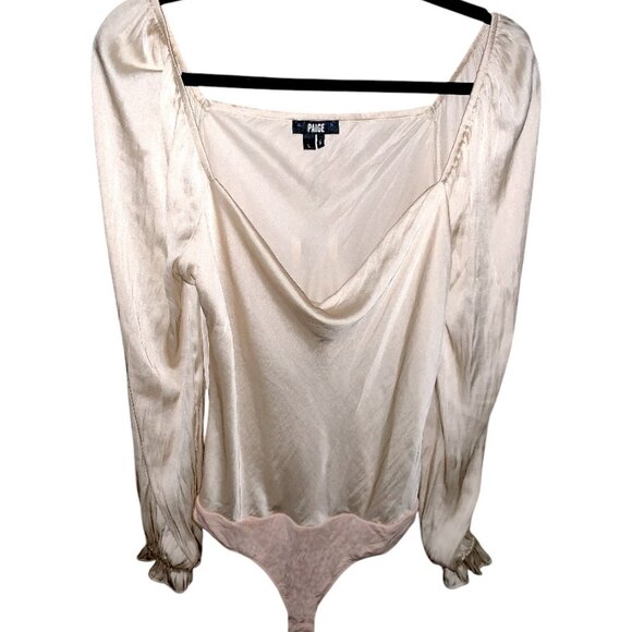 Paige Andreya Silky Long Sleeve Thong Bodysuit NWT Women's Sz L Ecru/Cream - Picture 5 of 10